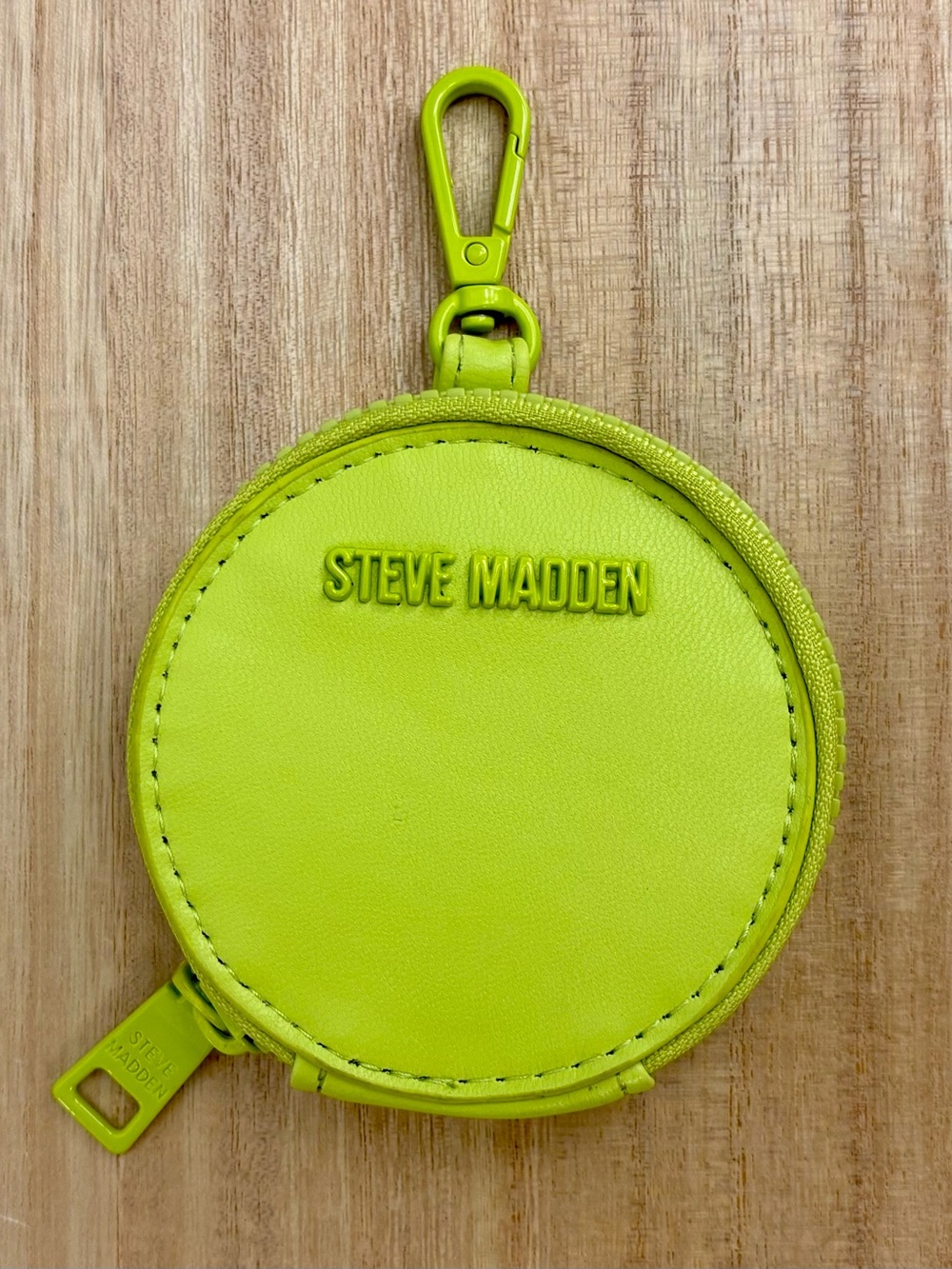 Steve Madden Neon Lime Green Round Zip Pouch with Clip